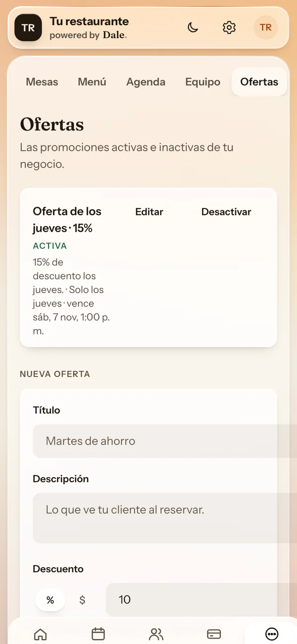 Una oferta activa de 15 % los jueves